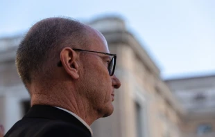 Bishop James Conley of Lincoln, Nebraska (pictured in St. Peter’s Square in 2019) criticized the University of Nebraska for allowing a student to mock the Mass in a drag show. Credit: Daniel Ibañez/CNA