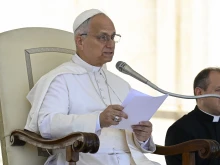 Pope Leo XIV addresses pilgrims during his general audience on July 30, 2025, in St. Peter’s Square at the Vatican.