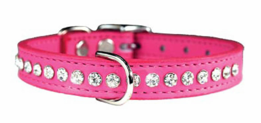 Pink leather dog collar with bling