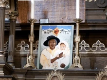 An image of Servant of God Julia Greeley in a parish.